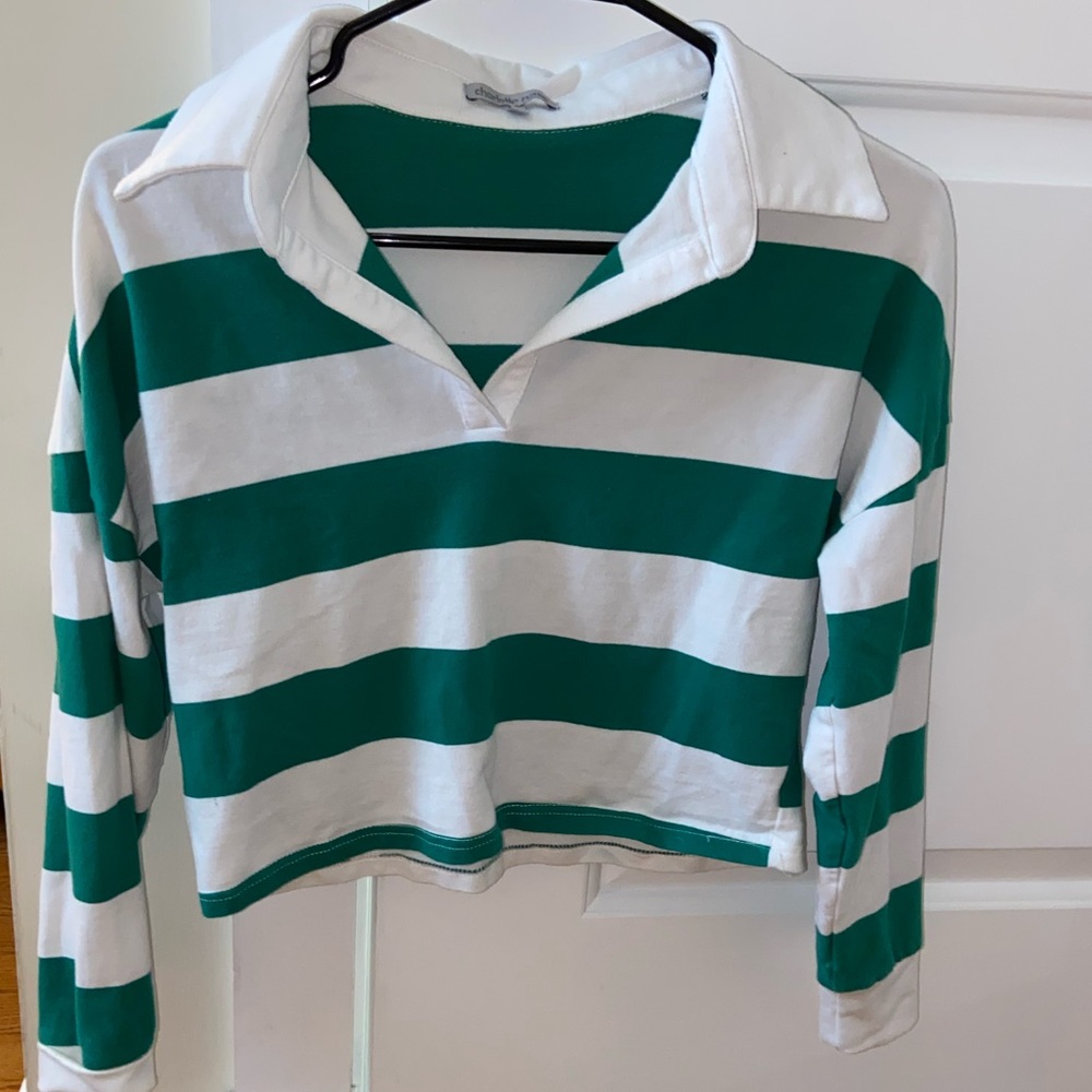Green and white striped crop top
